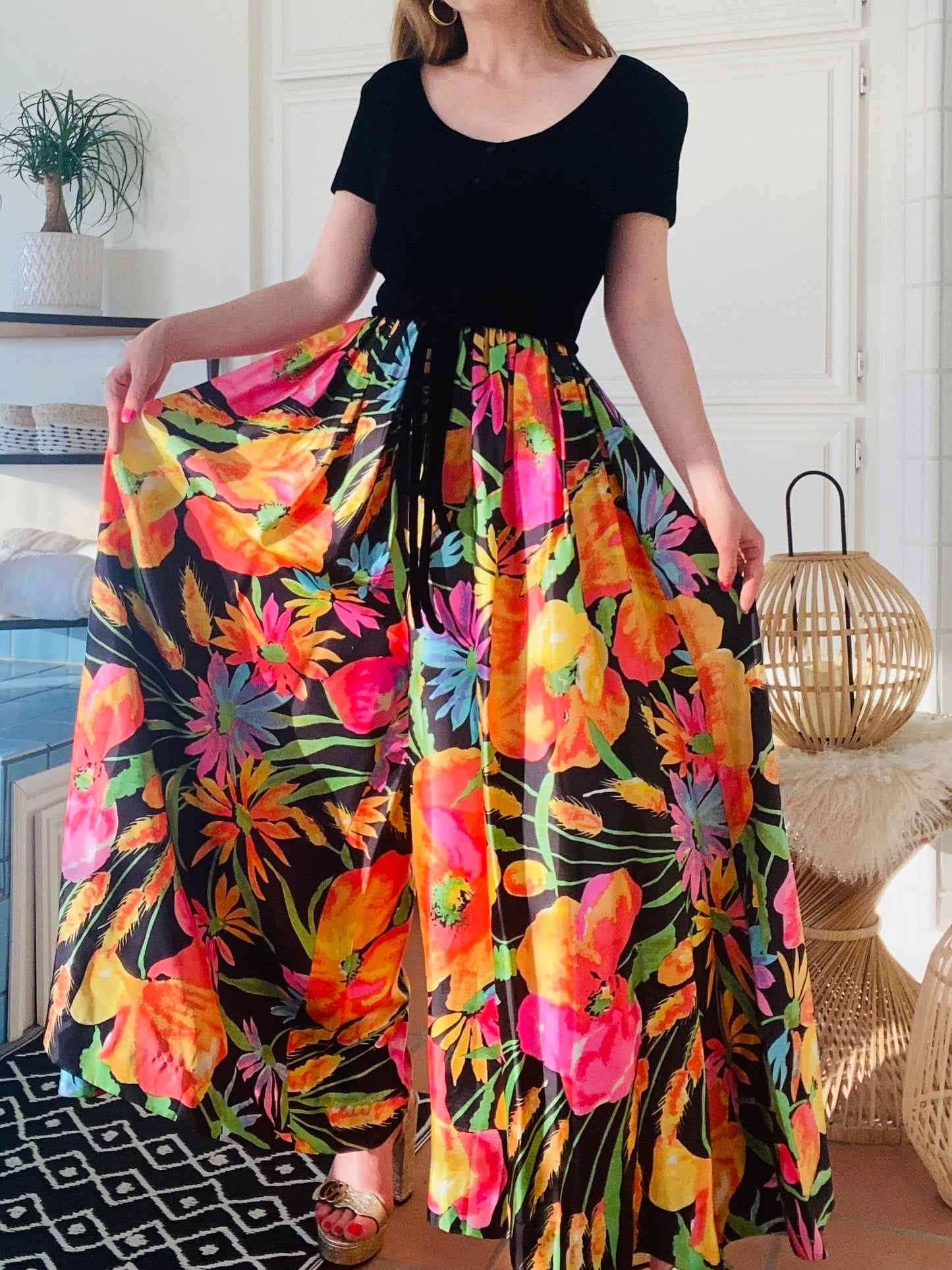 60s Silk Palazzo Pant Jumpsuit