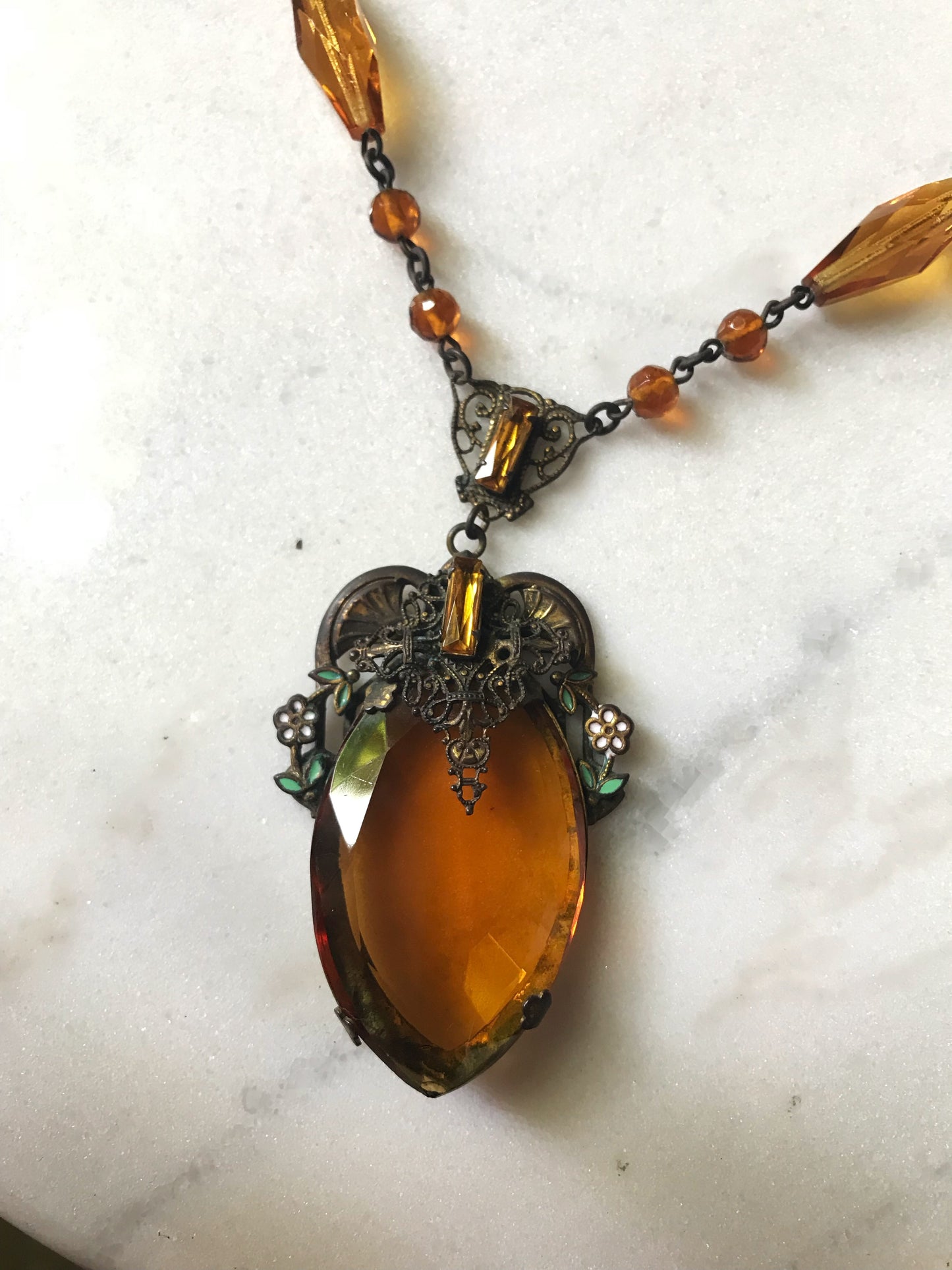 1920s Citrine Amber Czech Glass Necklace