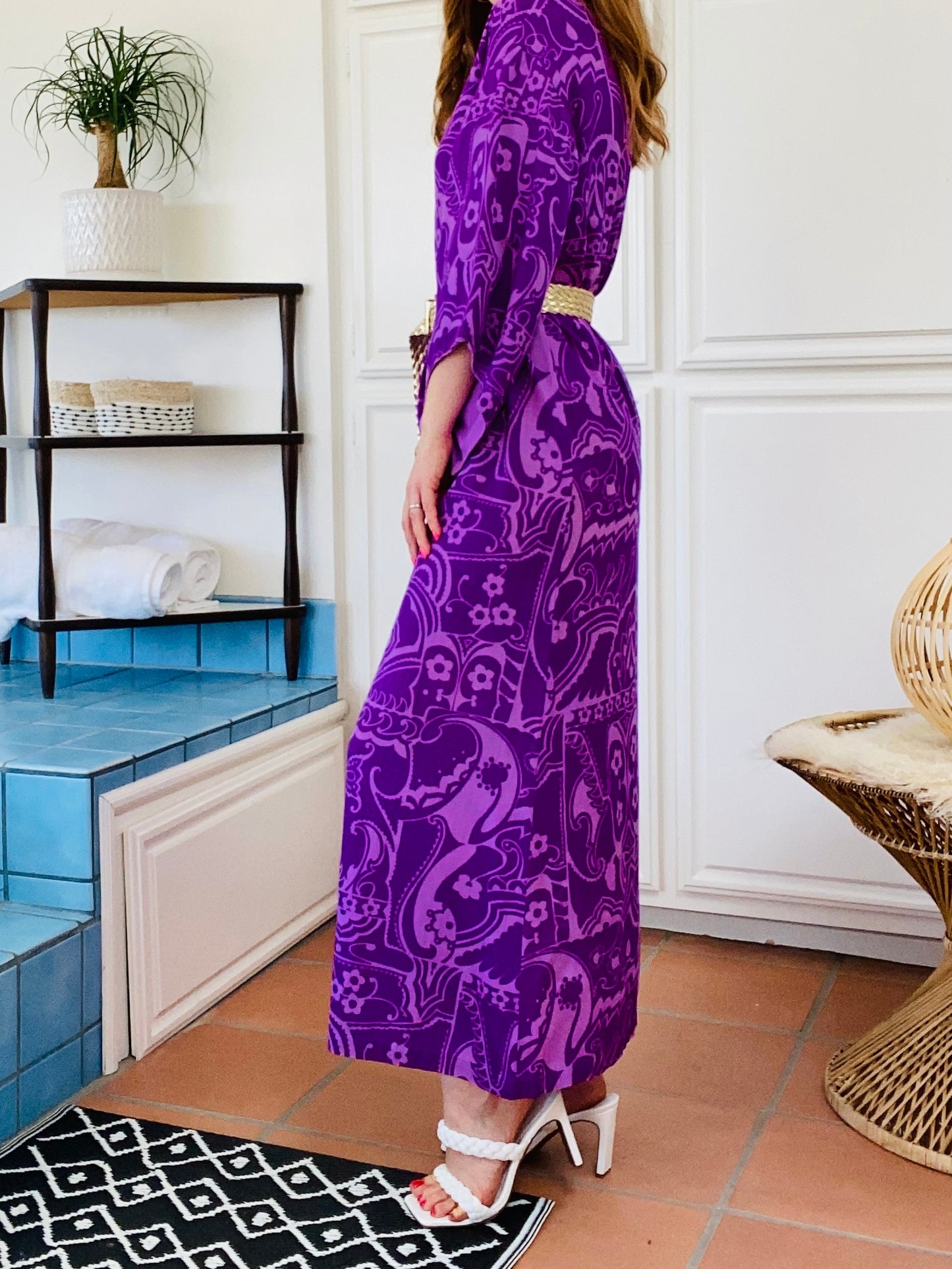 60s Barkcloth Purple Caftan