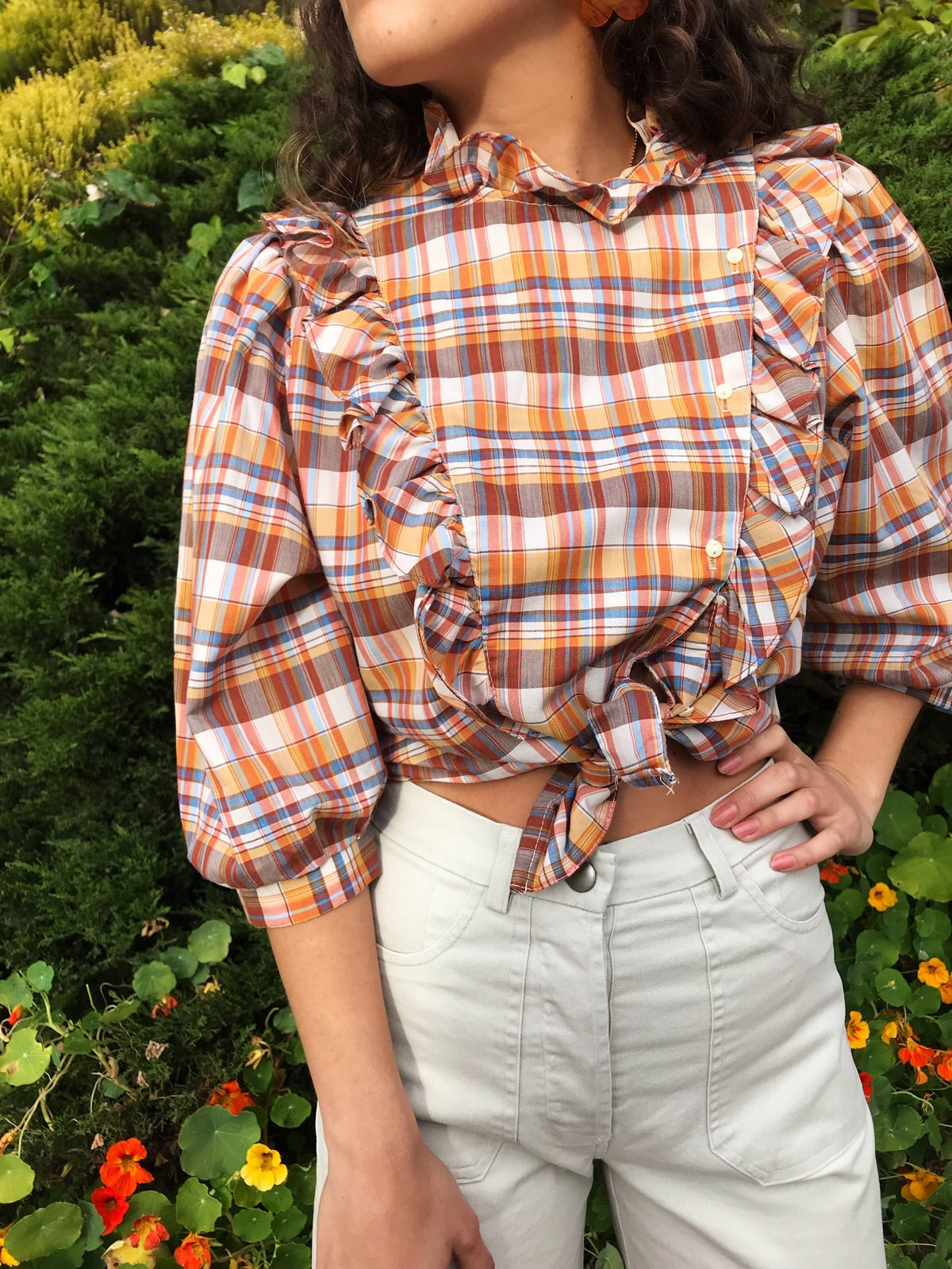 Vintage Plaid Ruffle Top