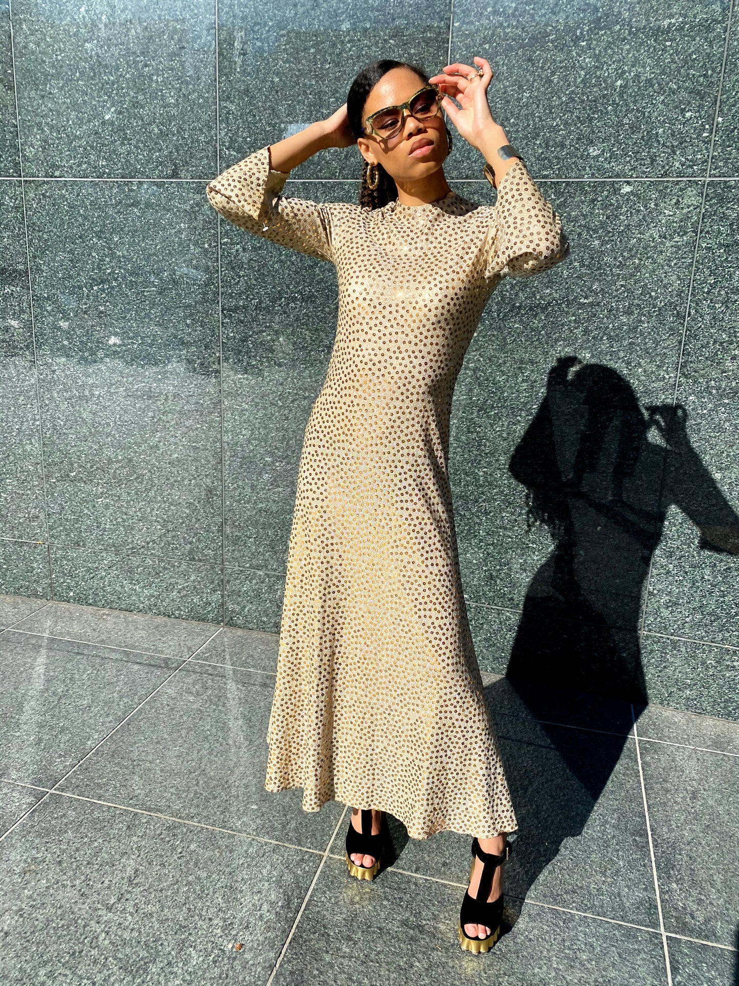 Mollie Parnis Gold Sequin Dress