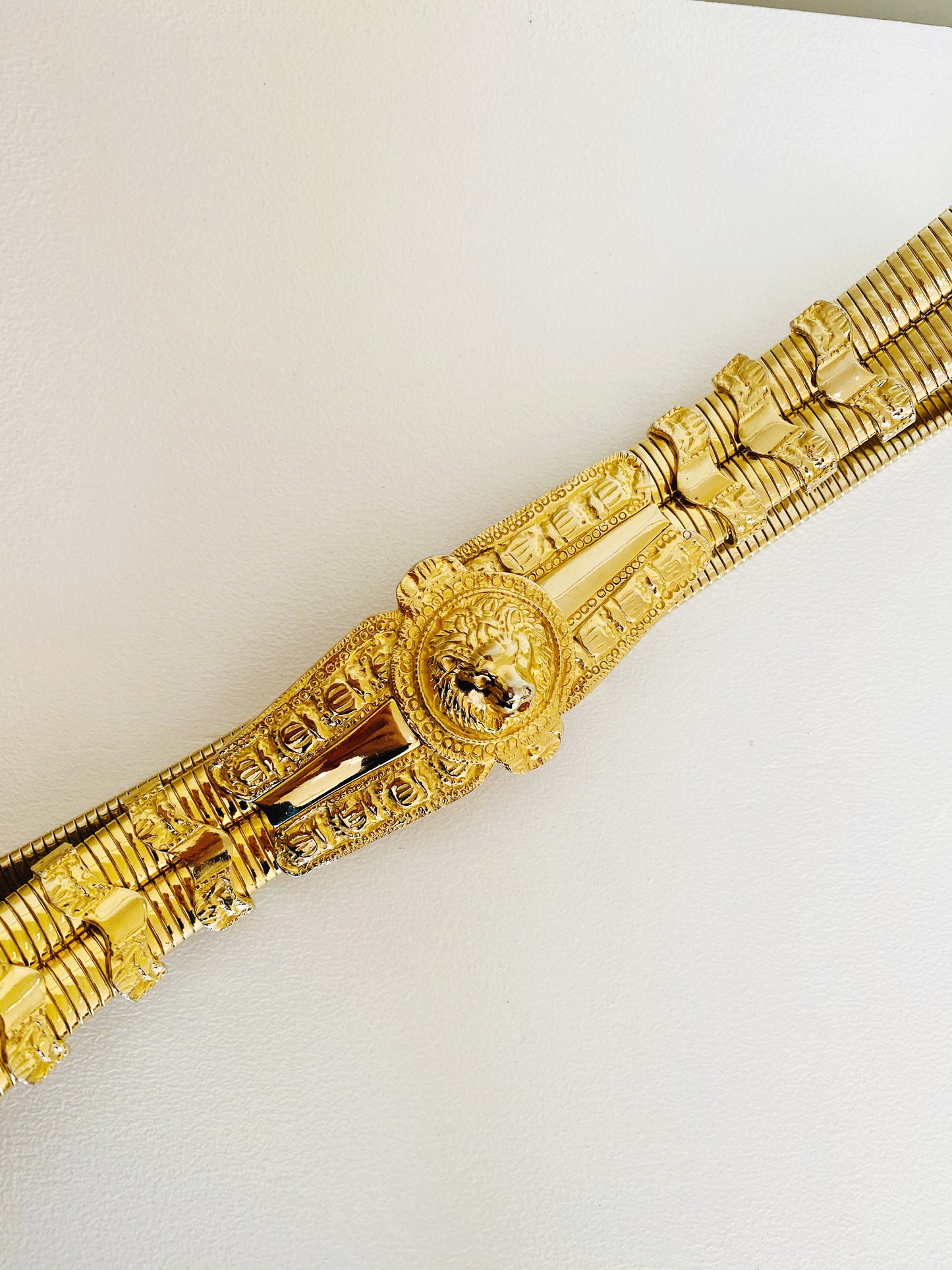 Judith Leiber Gold Stretch Metal Lion Belt