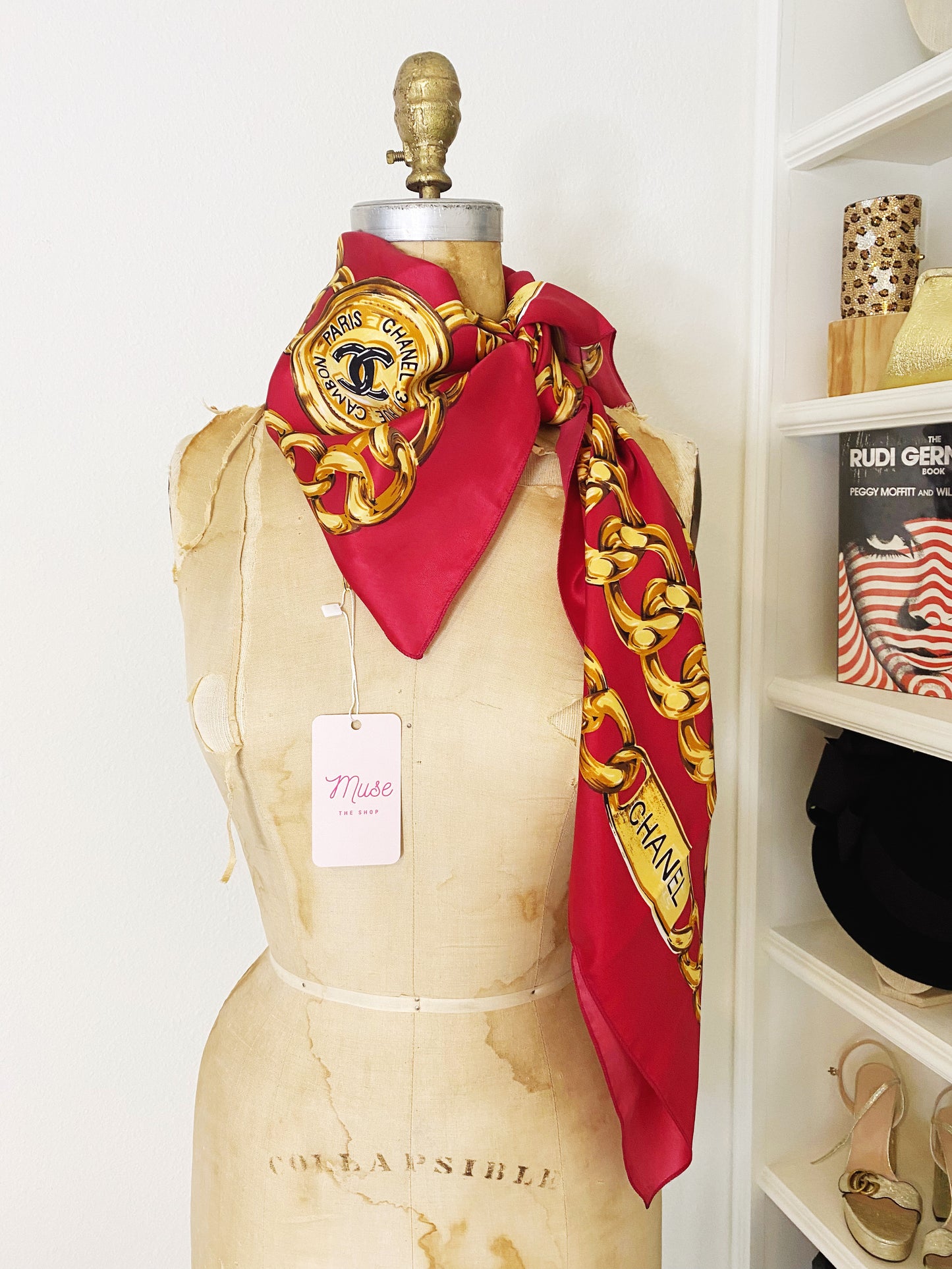 Chanel Vintage Red Silk Scarf