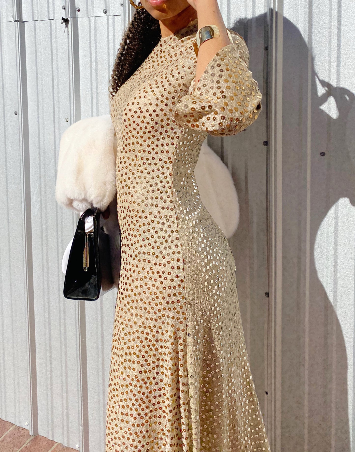 Mollie Parnis Gold Sequin Dress