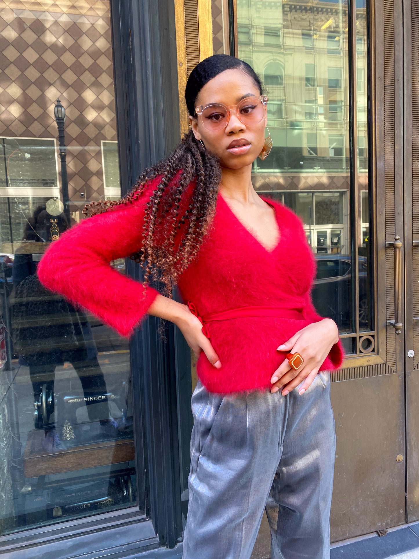 Vintage Angora Red Sweater Wrap Top
