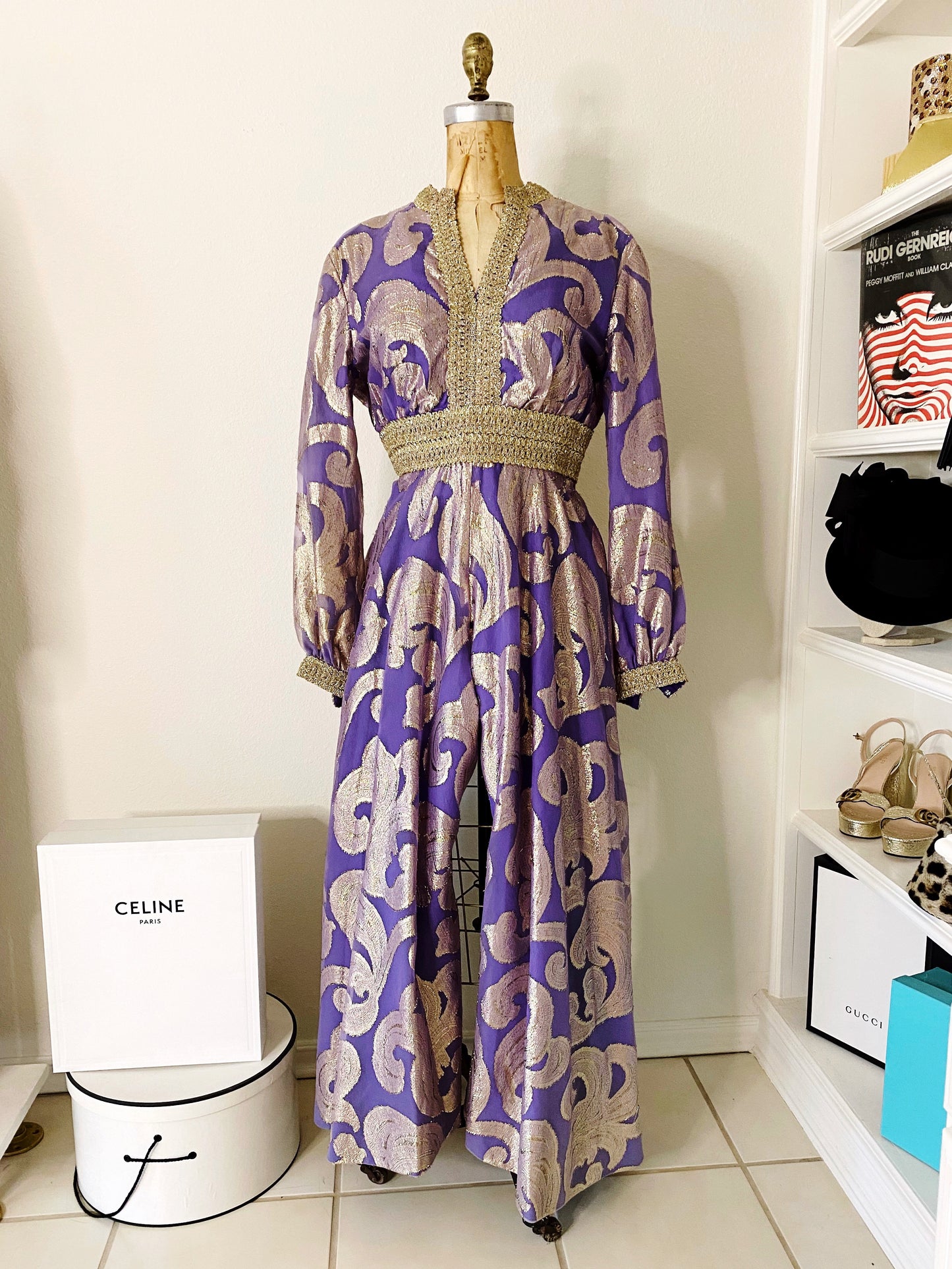 Purple & Gold Paisley Rare Vintage Lurex Jumpsuit