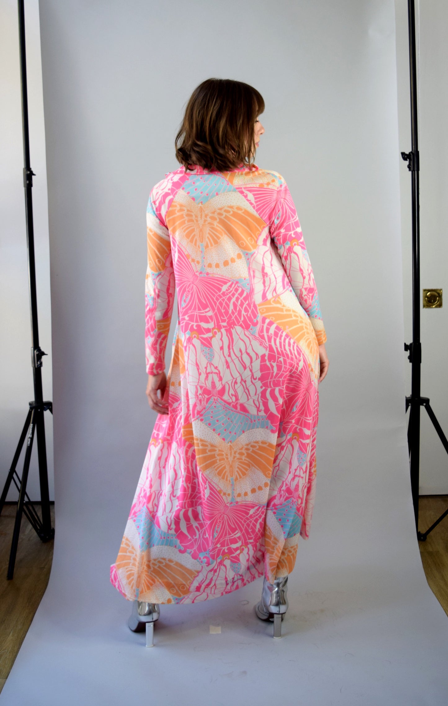 Vintage Butterfly Print Jersey Caftan