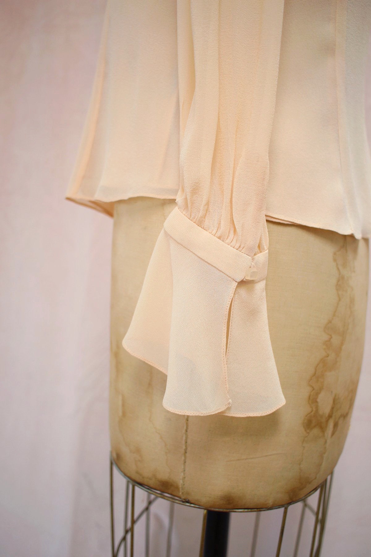 Vintage Pale Pink Chiffon Ruffle Blouse