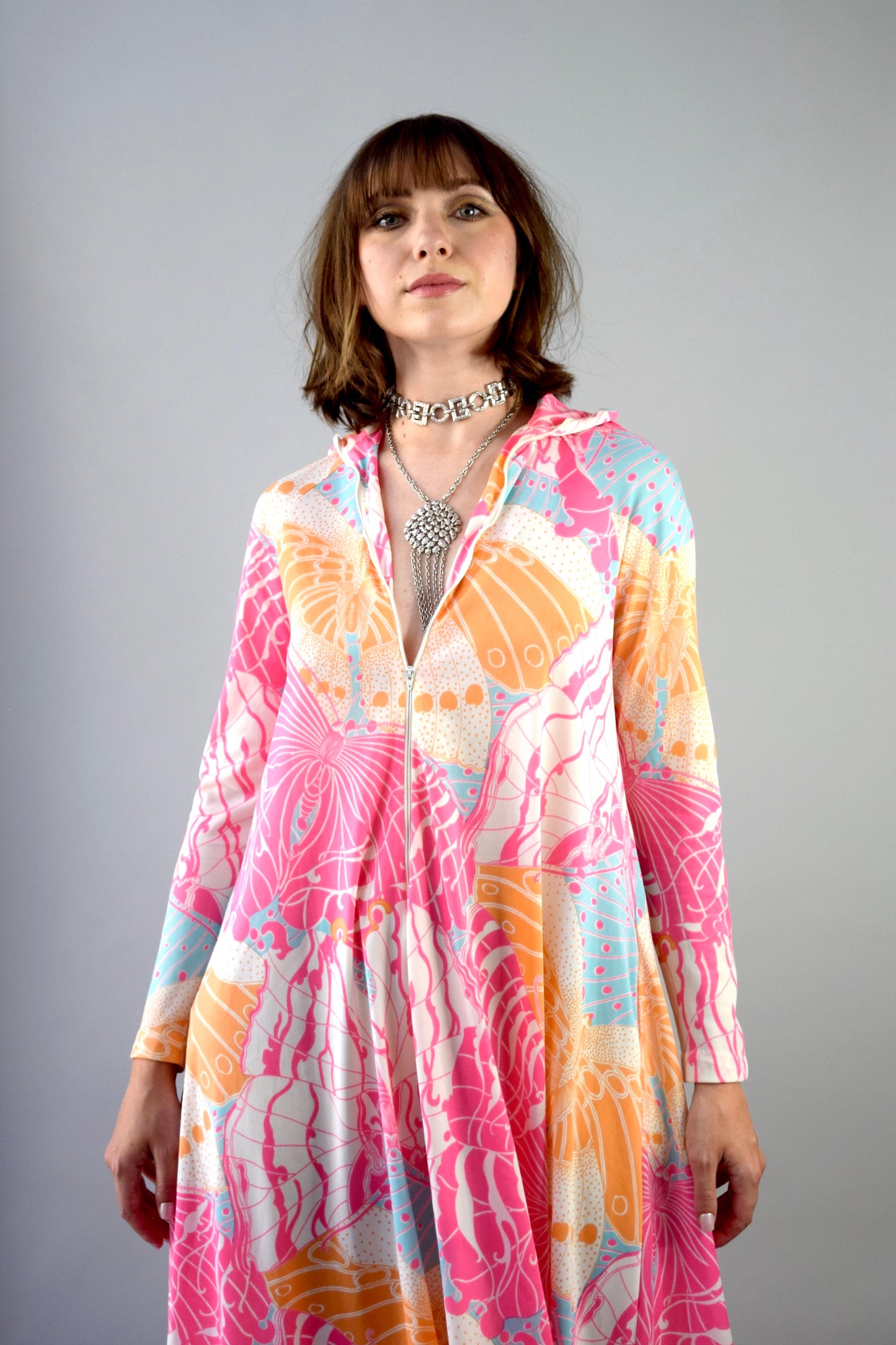 Vintage Butterfly Print Jersey Caftan