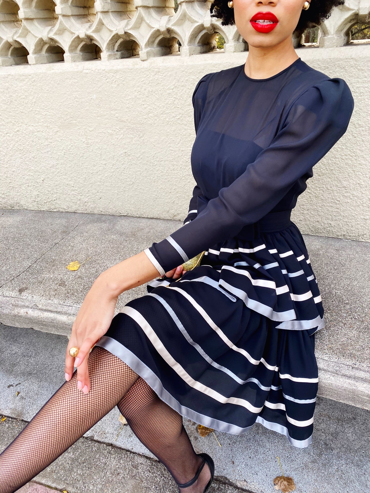 Albert Nipon 40s Style Tiered Ruffle Dress