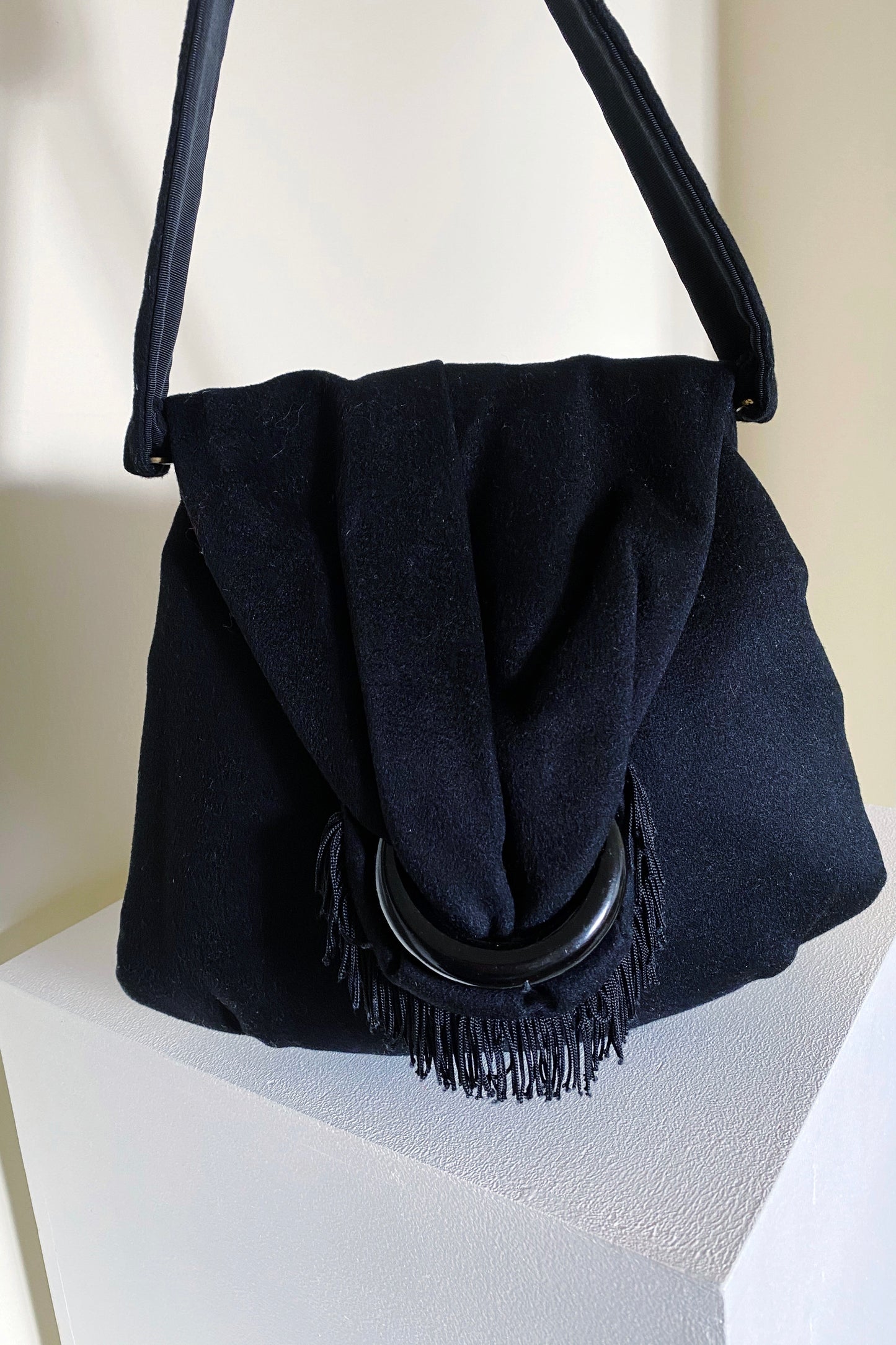 1940s Felted Wool Fringe Bag