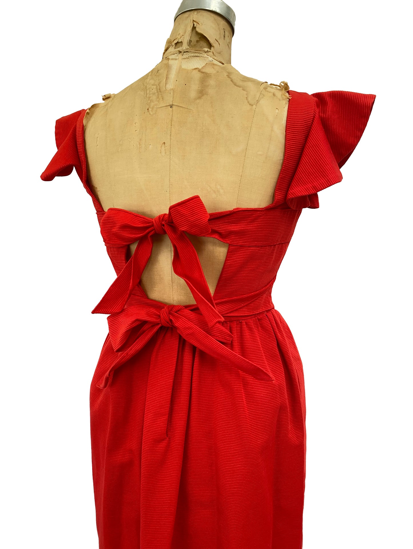 1980s Oscar de la Renta Red Fit & Flare Dress with Bows