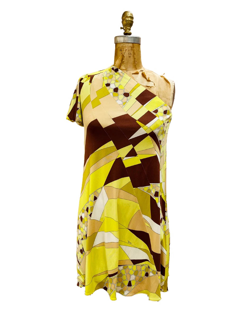 Emilio Pucci Chartreuse Yellow Geometric Mini Dress Muse Emilio Pucci Chartreuse Yellow Geometric Mini Dress Muse