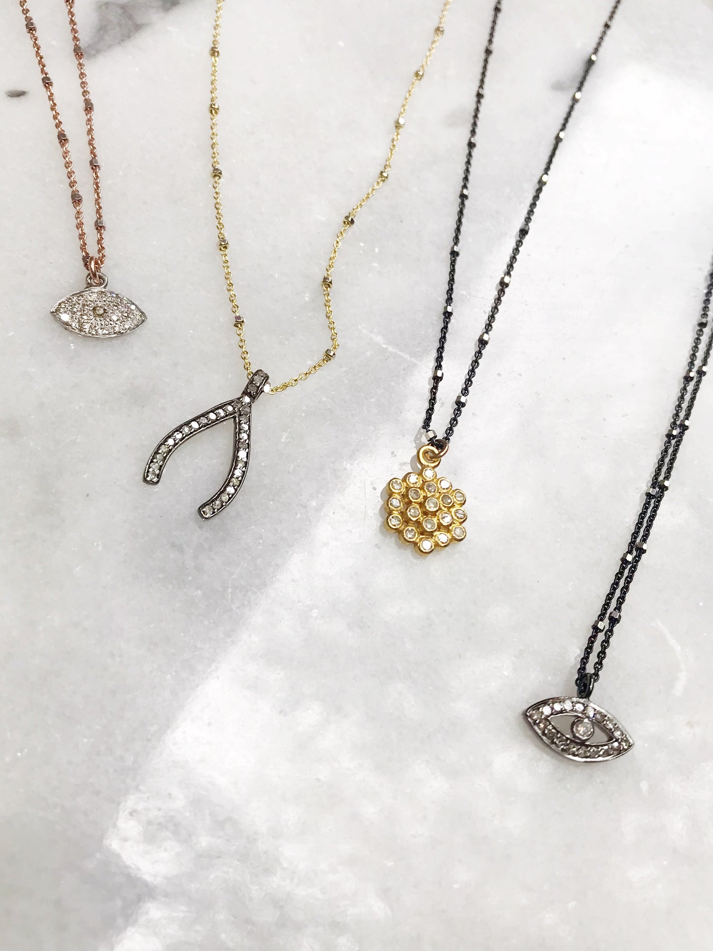 Wishbone - Pave Diamond Necklace in Yellow Gold & Silver