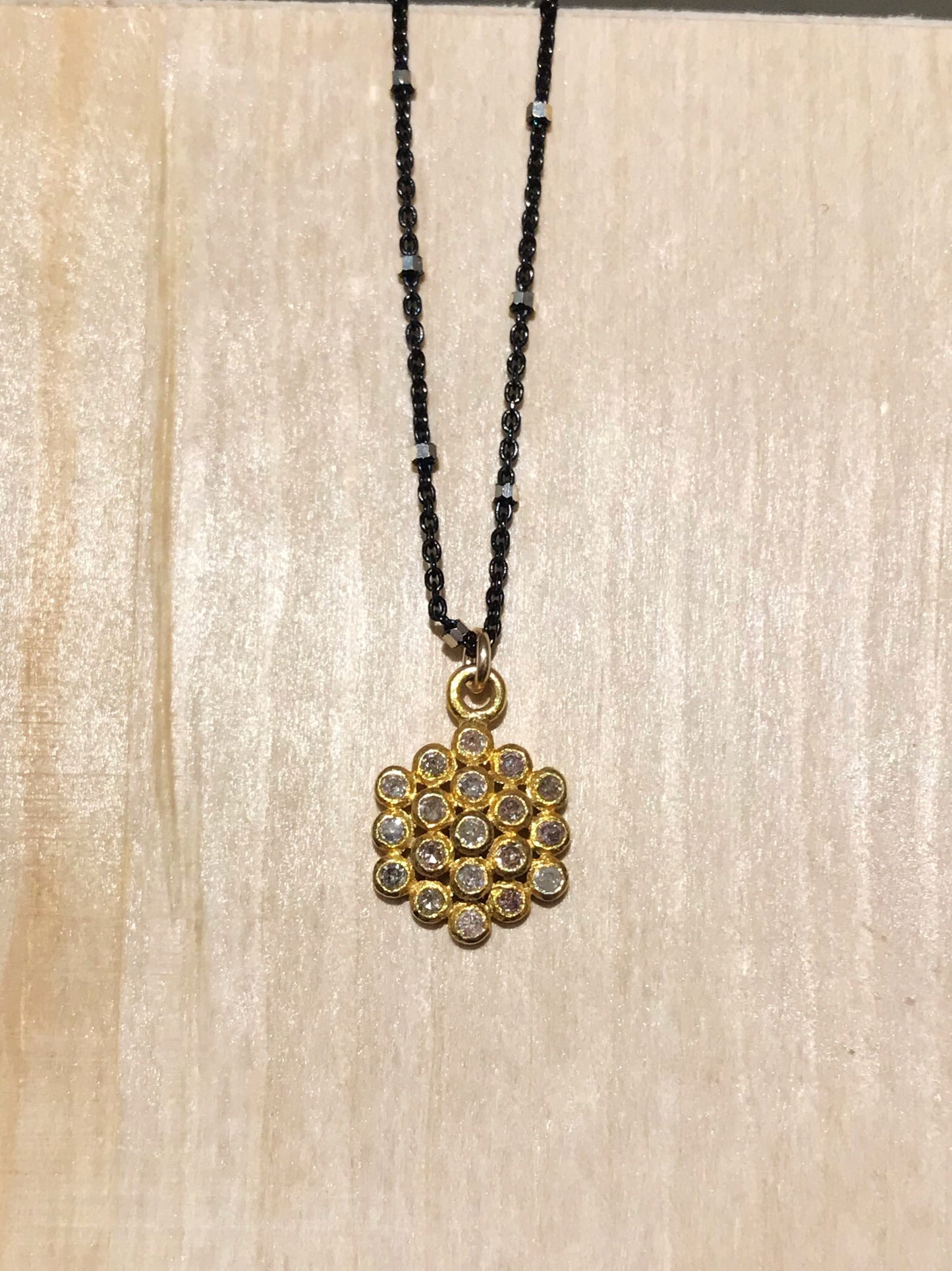 Flower - Pave Diamond Necklace in Yellow Gold & Silver