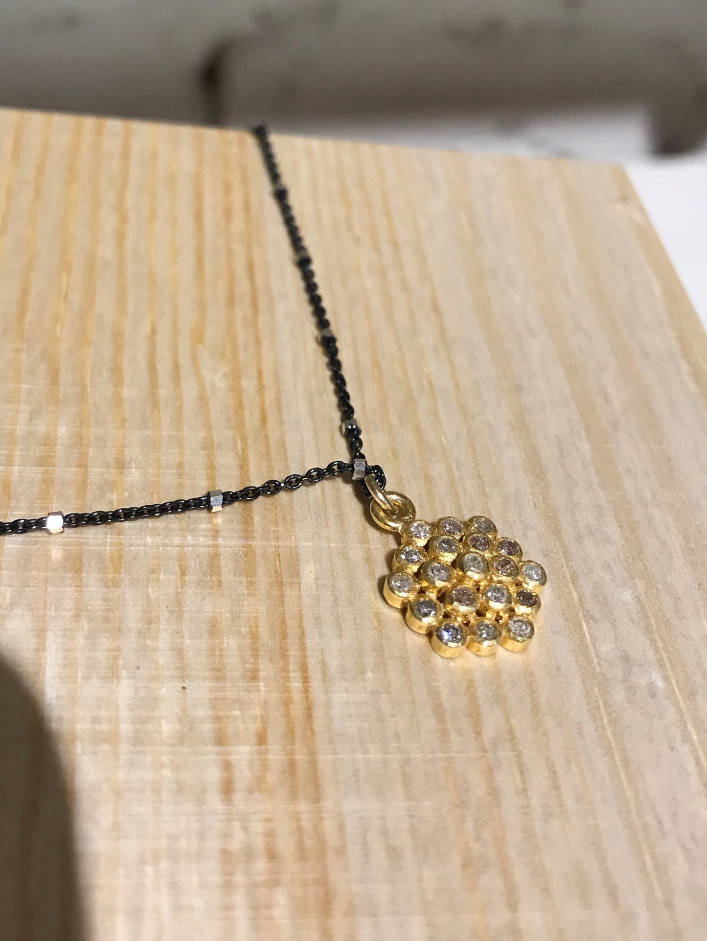 Flower - Pave Diamond Necklace in Yellow Gold & Silver