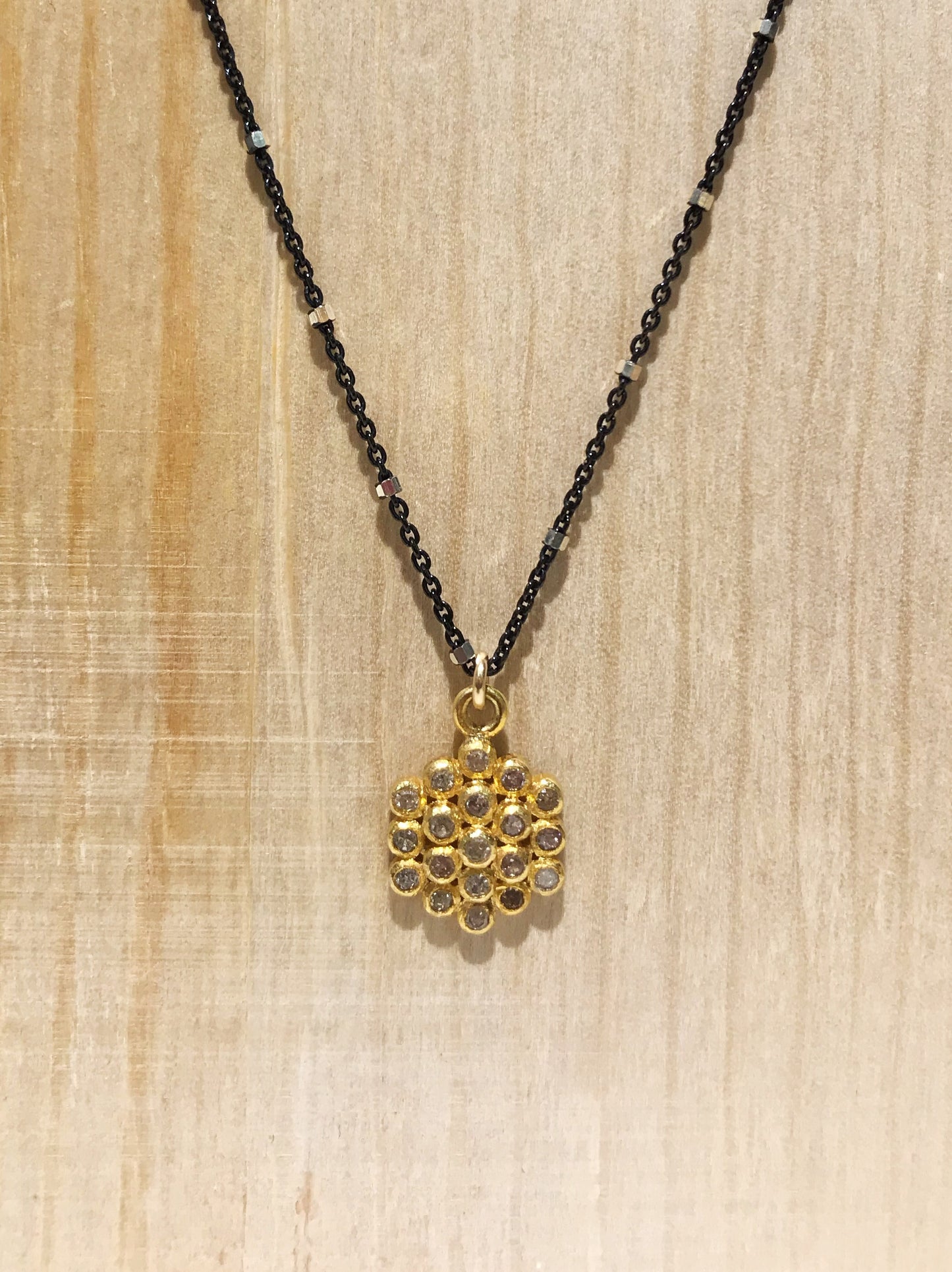 Flower - Pave Diamond Necklace in Yellow Gold & Silver