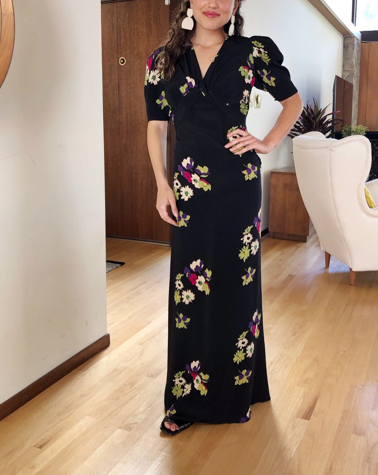 RESERVED 1930s Silk Floral Gown