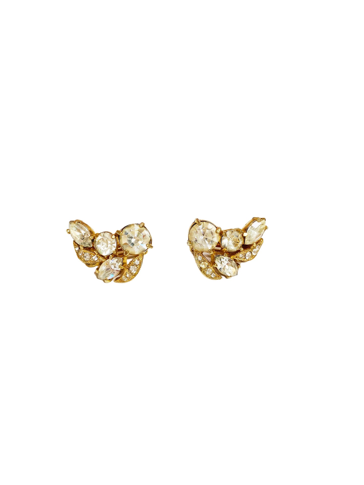 Eisenberg Signed Gold Crystal Rhinestone Earrings