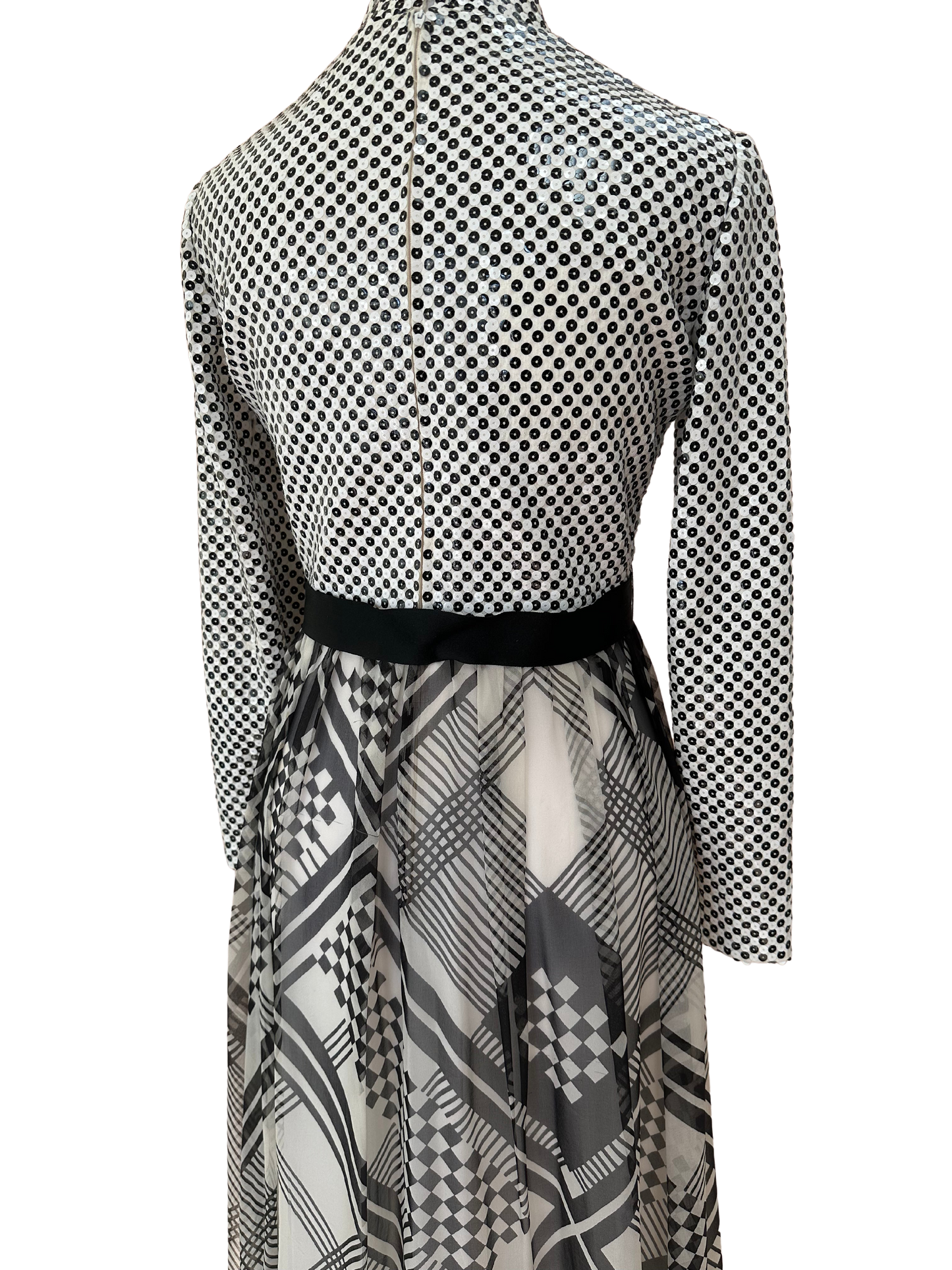 Documented Malcolm Starr Spring 1972 Black & White Checkerboard Print Dress