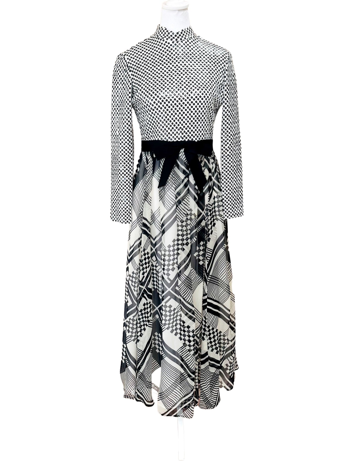 Documented Malcolm Starr Spring 1972 Black & White Checkerboard Print Dress