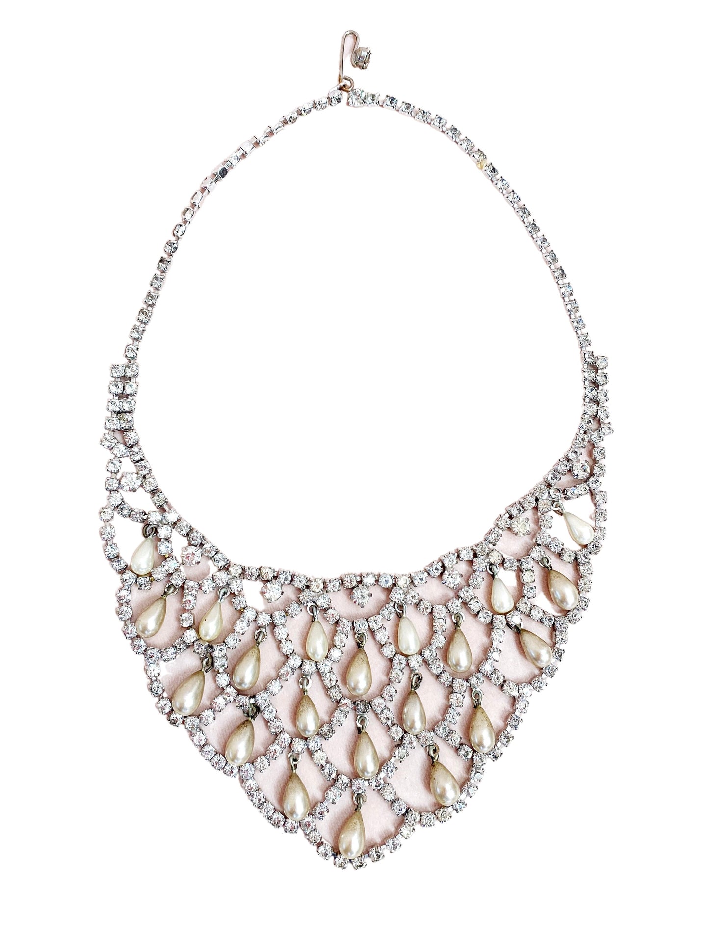 1950s Waterfall Rhinestone & Pearl Necklace
