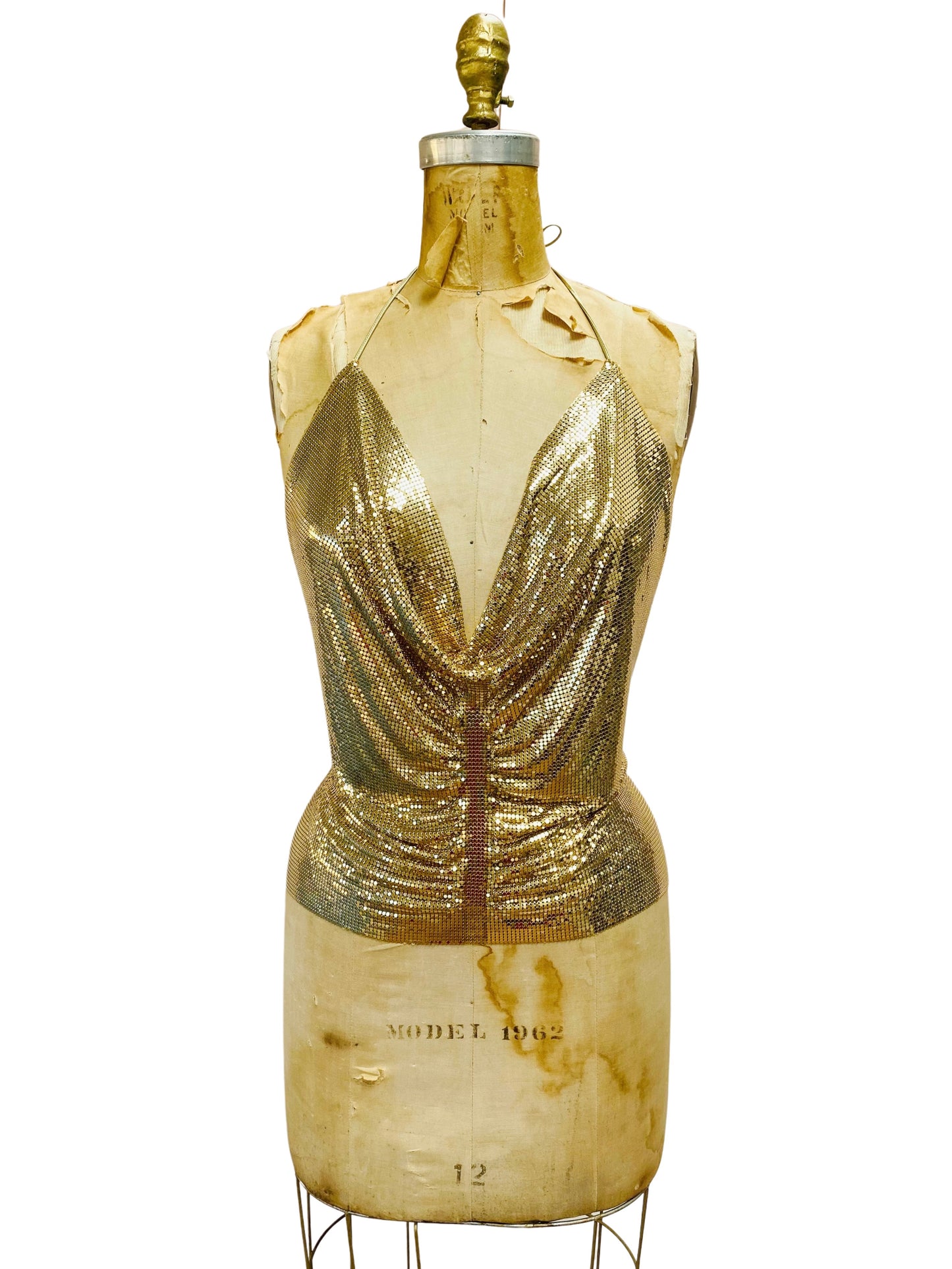 Whiting & Davis Rare Gold Mesh Halter Top