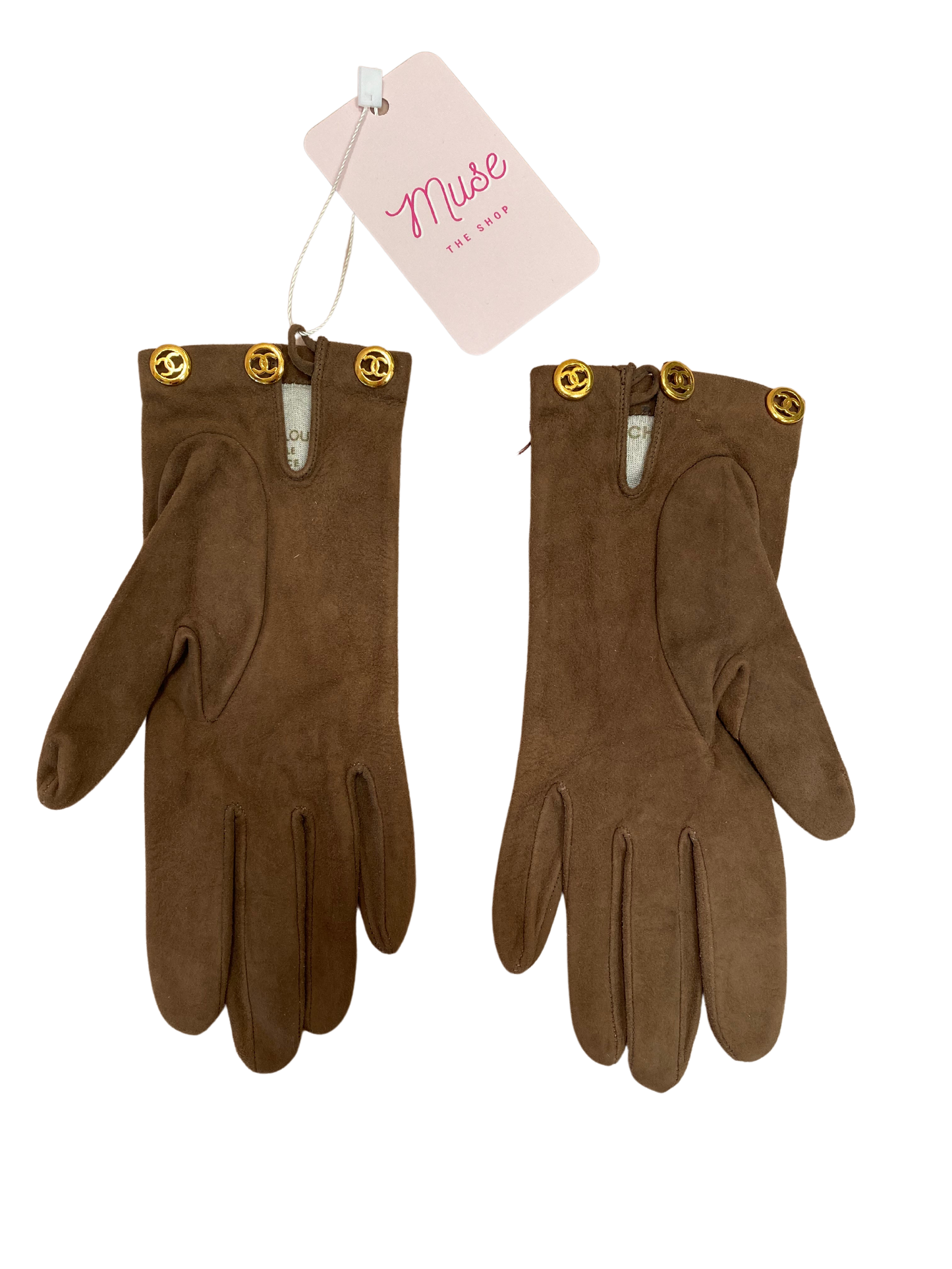 CHANEL CC Logo Vintage Suede Gloves