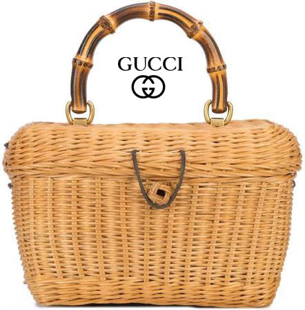 Vintage Bamboo Gold Top Handle Straw Box Bag