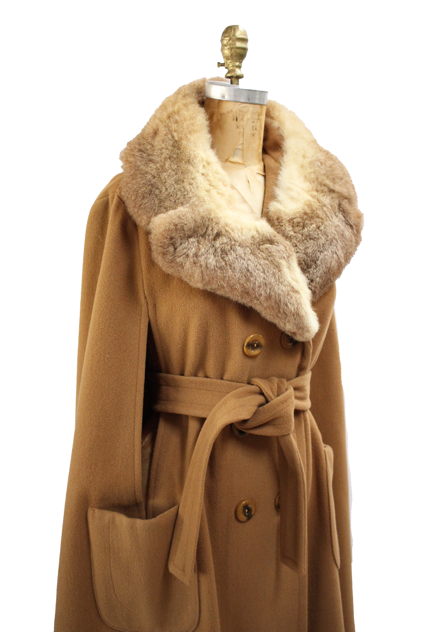 1960s Camel Cashmere Wool Blend Cape with Belt