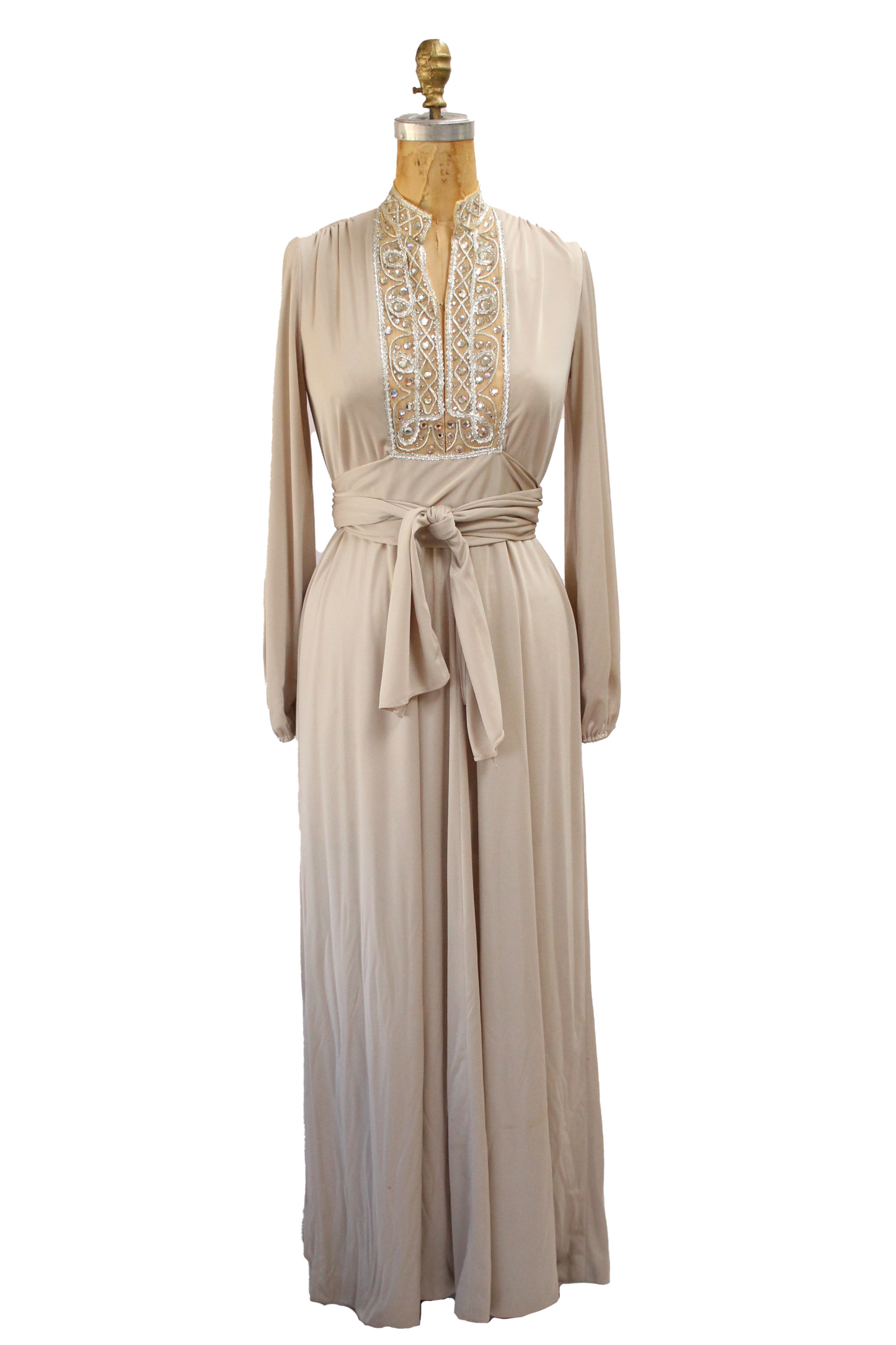 Lilli Diamond 1970s Nude Jeweled Jersey Dress