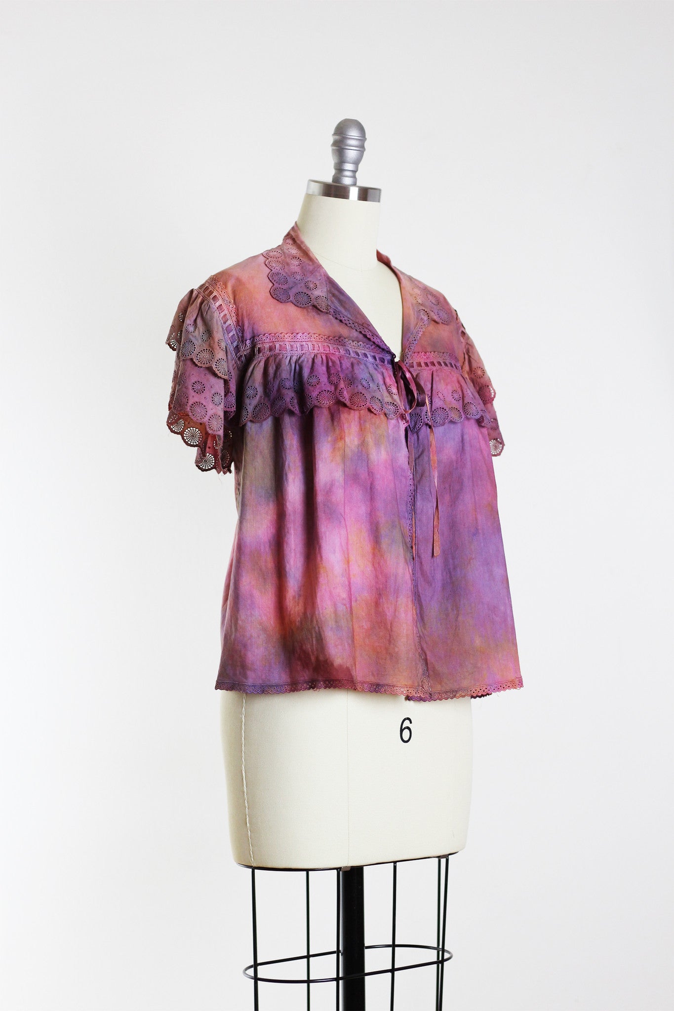 Vintage 1910's Edwardian Tie-Dye Cotton Lace Blouse