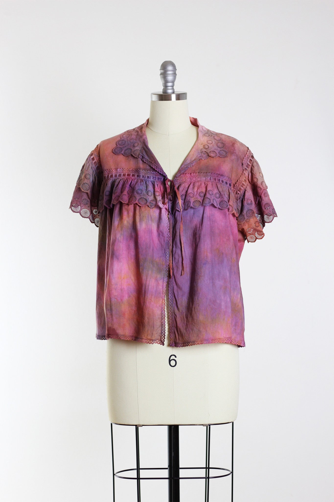 Vintage 1910's Edwardian Tie-Dye Cotton Lace Blouse