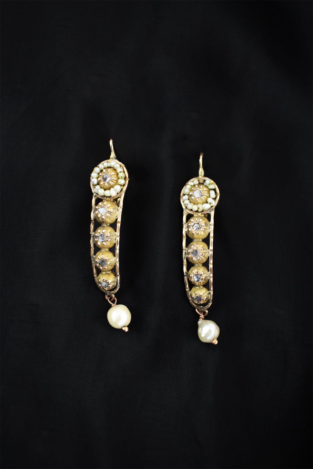 Exquisite Antique Victorian Rose Cut Diamond and Pearl Earrings