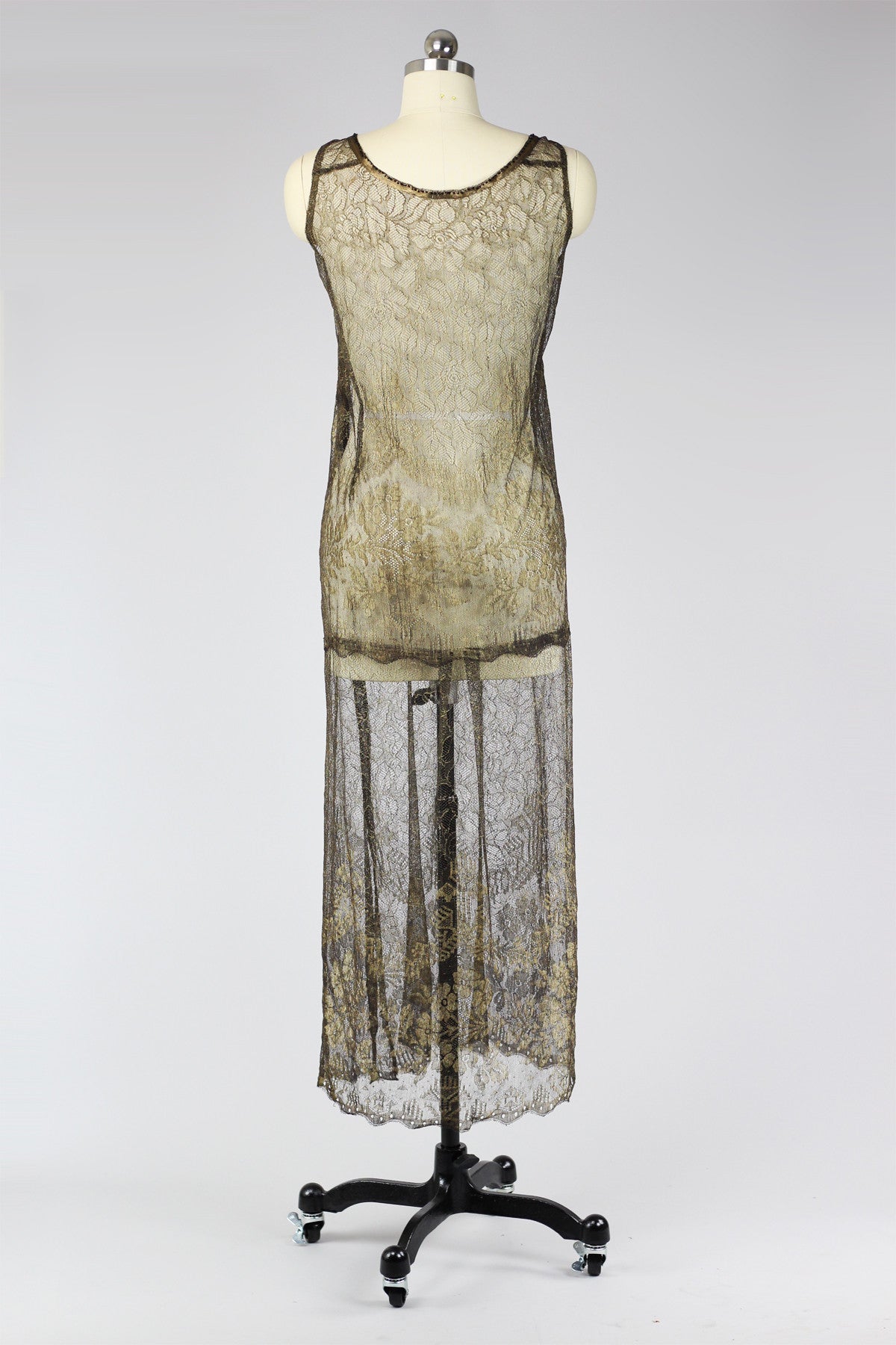 Rare 1920s Egyptian Revival Gold Metallic Lace and Lamé Dress