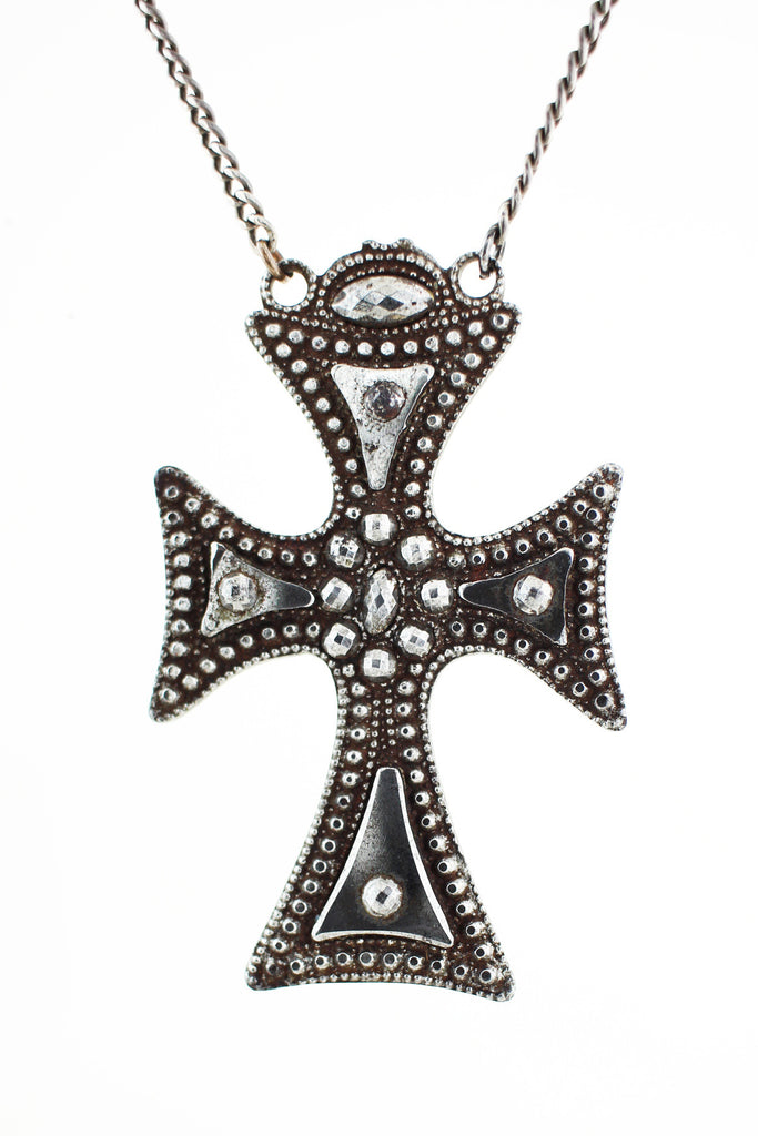 Incredible Georgian Era Antique Cut Steel Maltese Cross Pendant Necklace