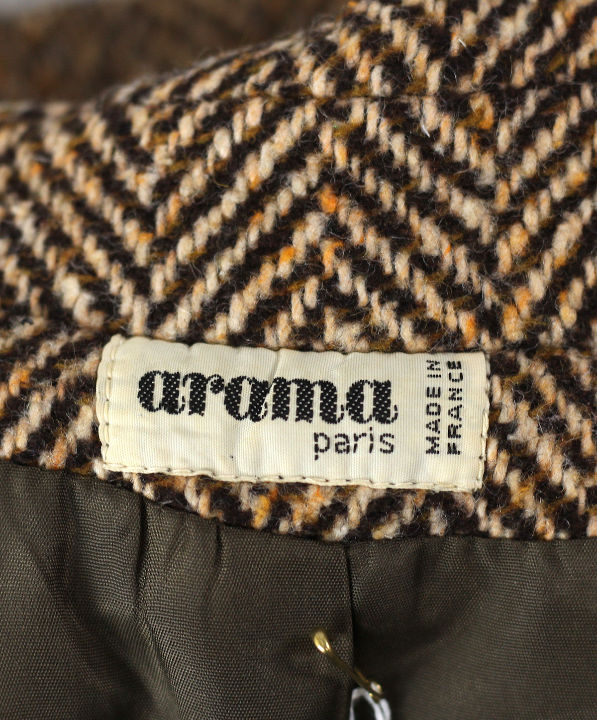 Vintage 1960's Brown Herringbone Wool Coat Made in France