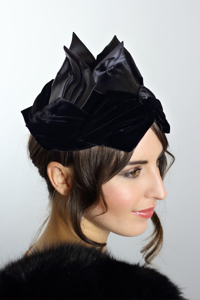 Couture 1920s Avant Garde Black Flapper Hat