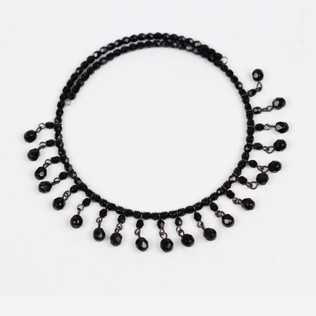 1920s Flapper Black Jet Bead Choker Necklace
