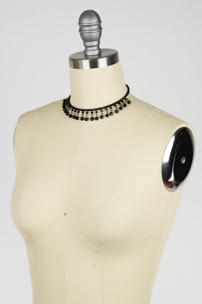 1920s Flapper Black Jet Bead Choker Necklace