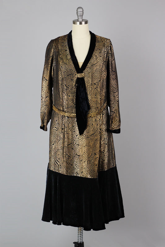 Rare 1920s Gold Lamé and Silk Velvet Dinner Dress