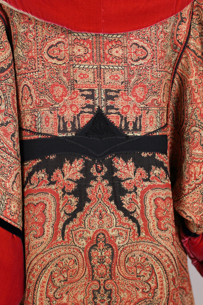 Couture 1920s Poiret Inspired Cocoon Coat in Silk Velvet & Russian Tapestry