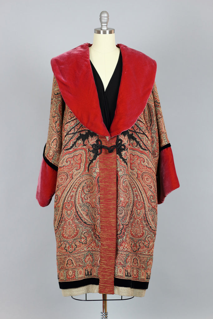 Couture 1920s Poiret Inspired Cocoon Coat in Silk Velvet & Russian Tapestry