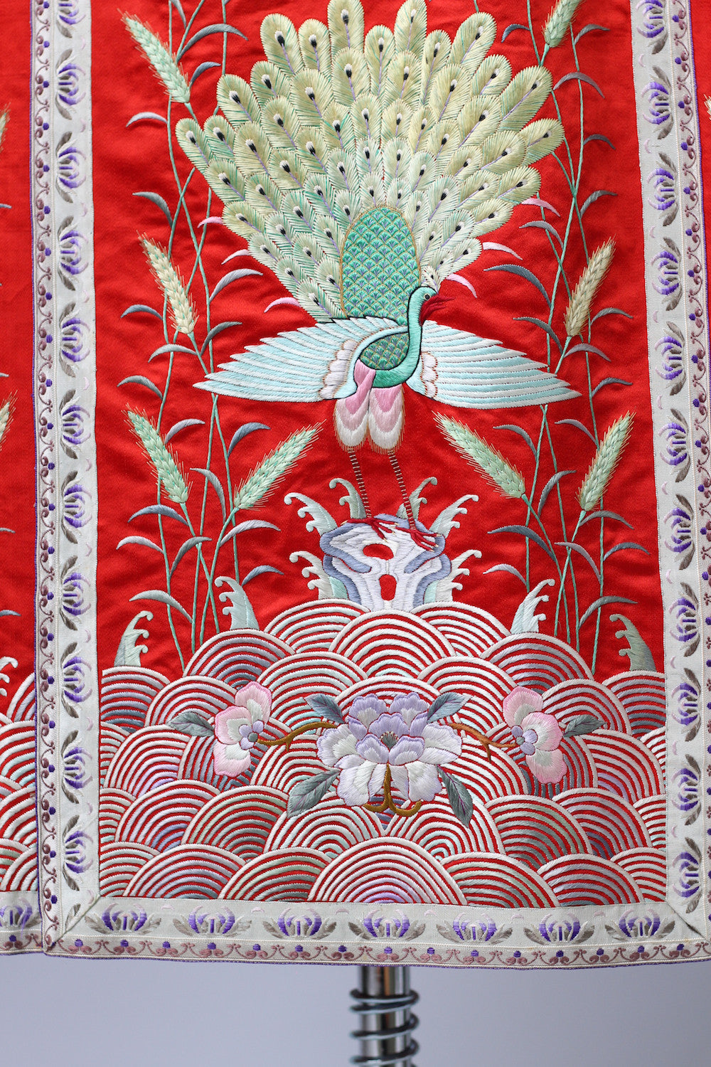 1920s Red Satin Embroidered Korean Skirt
