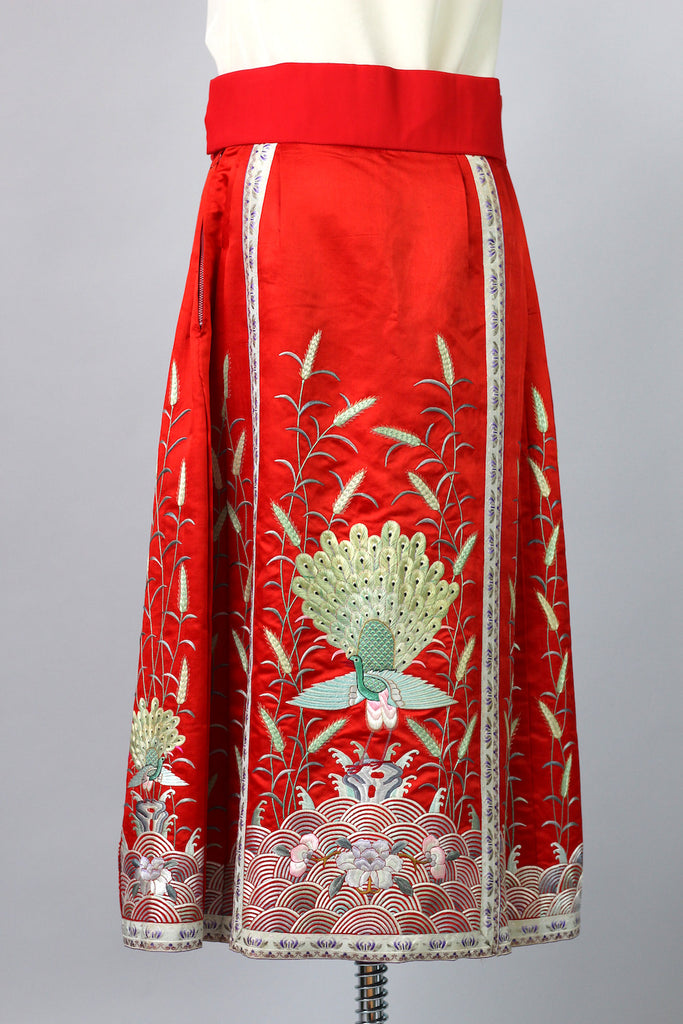 1920s Red Satin Embroidered Korean Skirt