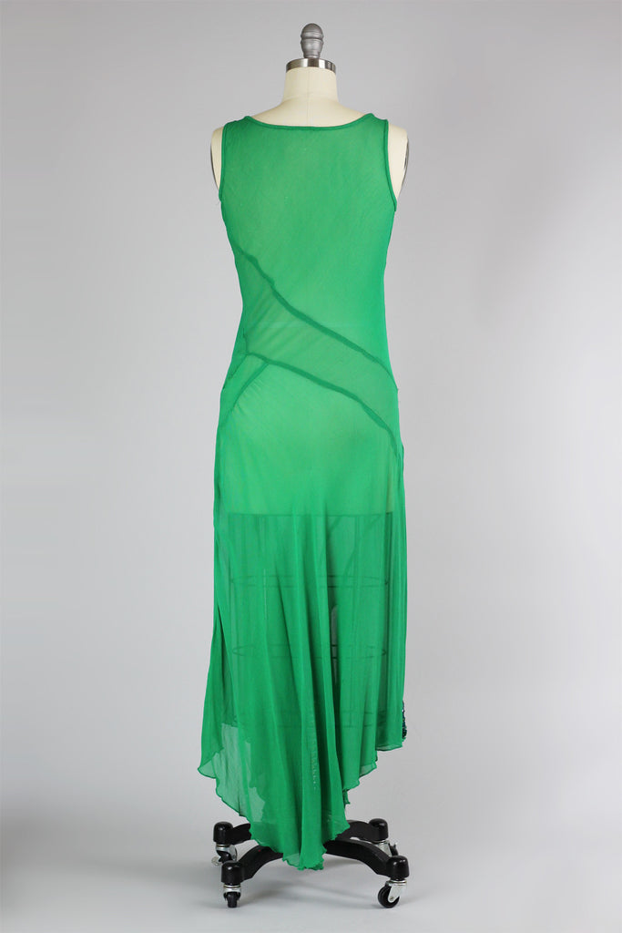 Stunning 1930s Bias Cut Silk Chiffon Green Deco Evening Gown | Muse