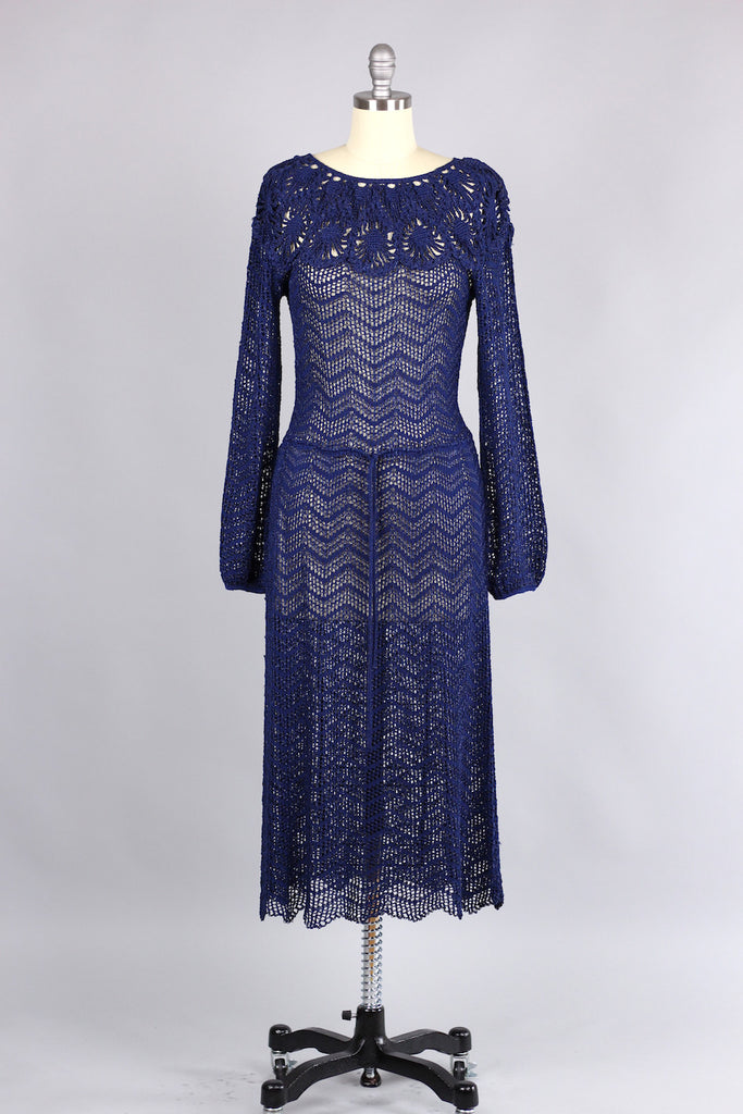 Vintage 1930s Navy Rayon Knit Dress