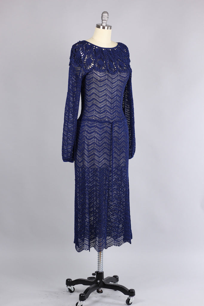 Vintage 1930s Navy Rayon Knit Dress