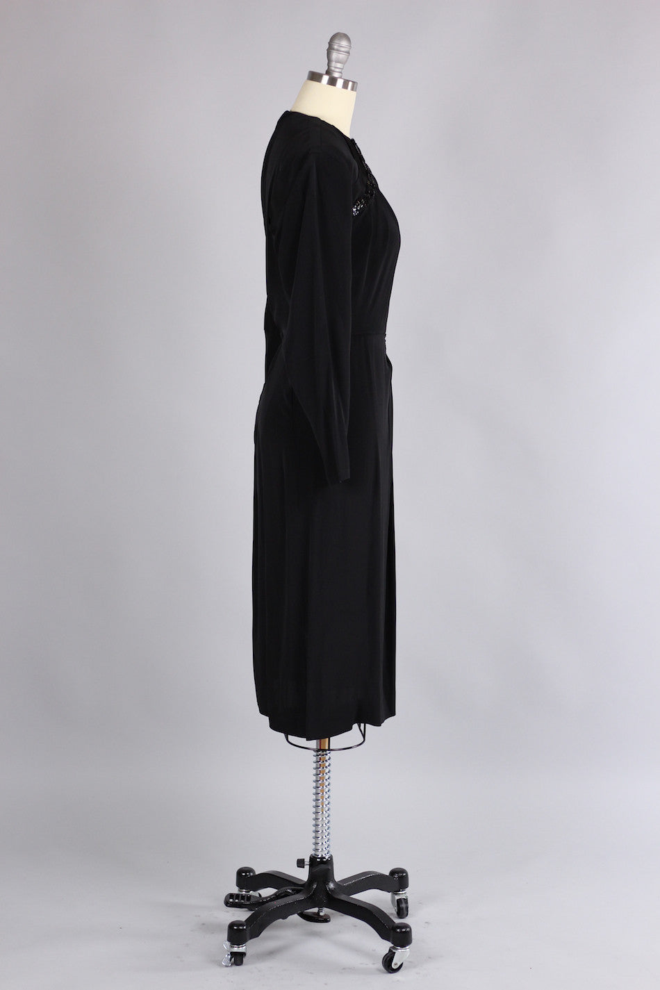 Early 1940s Black Rayon & Sequin Cocktail Dress