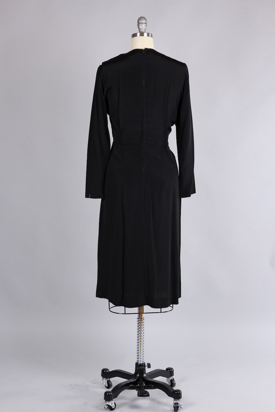 Early 1940s Black Rayon & Sequin Cocktail Dress